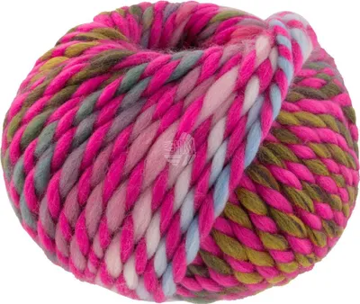 A ball of multicolored yarn.