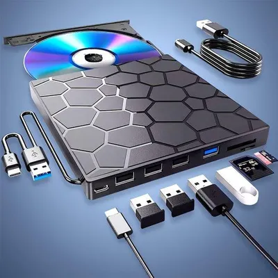 Productafbeelding van Externe USB 3.0-schijf met 7-in-1 functionaliteit en een USB-C-aansluiting, ideaal voor externe USB-sticks en -kaarten.