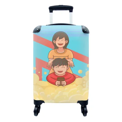 Produktbild von MuchoWow® Koffer Handgepäck Trolley Rollkoffer Kleine Reisekoffer mit 4 Rollen - Illustration von Mutter und Sohn - Cabin Size < 55x40x23 cm & 55x40x20 cm - Fotokoffer - Kabinenkoffer - Boardgepäck - Reise-Box - Reisekoffer - Reisegepäck - Koffer mit Bild - Trolley für Kinder