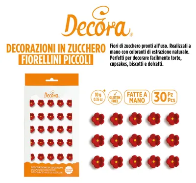 Produktbild von DECORA Rote Zuckerblumen, handgefertigt, Packung mit 30 Stück