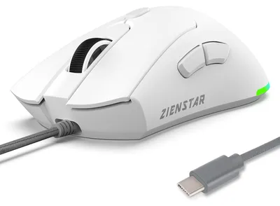 Obrázok produktu pre Káblové herné myši USB-C, ergonomický dizajn, 7200 DPI, RGB podsvietenie, určené pre počítače alebo notebooky s portom typu C – biela farba