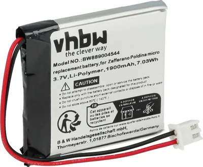 Produktbild von vhbw Akku Ersatz für Zafferano BAT04704004001000 für Tischlampe, Nachttischlampe (1900 mAh, 3,7 V, Li-Polymer)