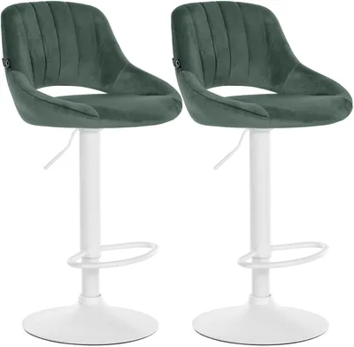 Produktbild von CLP 2er Set Barhocker Milet Samtbezug höhenverstellbar drehbar mit Rückenlehnen grün Material Gestell Metall matt weiss