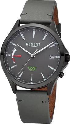Produktbild von Regent Herren Uhr Lederarmband Leder Solaruhr Analog grau URF1551