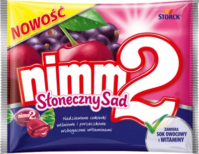 Produktbild von Nimm2 Słoneczny Sad Gefüllte Kirsche und Johannisbeere Vitamin angereichert Bonbon 90 G