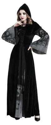 Obrázek produktu pro Kostým čarodějnice na Halloween - elegantní šaty s krajkovou kapucí pro dámy