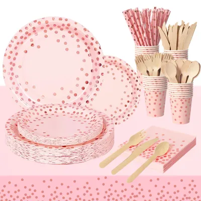 Immagine prodotto di Set di stoviglie rosa e oro rosa – 141 pezzi per 20 ospiti