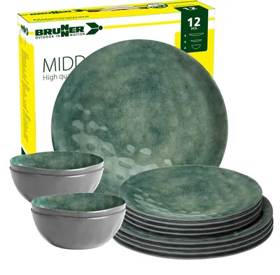 Produktbild von BRUNNER Camping Geschirr Set 4 Personen | Anti-Slip | Midday VENETIAN SEA GREEN, 12-tlg.