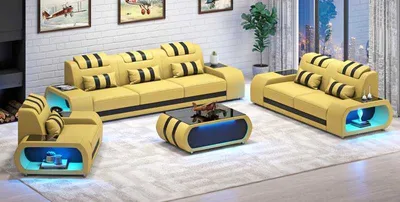 Produktbild von Sofagarnitur Mit LED 321 Sitzer Beige Set JVmoebel