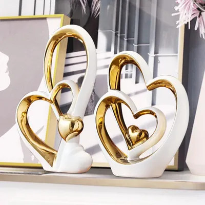 Zdjęcie produktu dla Figurka ceramiczna, podwójne serce, do salonu, prezent dla zakochanych
