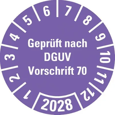 Produktbild von Dreifke® Prüfplakette  n. DGUV Vorschrift 70, 2028, violett, Dokufolie...