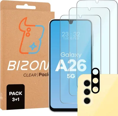 Produktbild von Bizon Clear 2 Pack 3x gehärtetes Glas + 1x Objektivschutz für Samsung Galaxy A26 5G