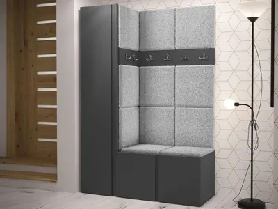 Obrázek produktu pro Předsíňová stěna s botníkem a panely 42x42 SELAND 5 - grafit / šedá