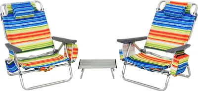 Produktbild von COSTWAY 2 Strandstühle und Tisch Set mit verstellbarer Rückenlehne, Eisbeutel, Campingstühle klappbar Mehrfarbig