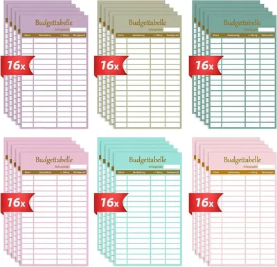 Produktbild von A6 Budget Planner 96er Set 182 Seiten 8 Farben Budget Sheets Zubehör federleicht