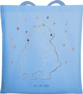 Produktbild von Mr. & Mrs. Panda Tote Bag Eisbär Umarmen - Sky Blue - Geschenk, Shopping Tasche, Lustige Sprüche, Laptoptasche, Baumwolltasche, Jutebeutel, Schultasche