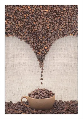 Produktbild von Wallario Wandbild Tasse mit Kaffeebohnen - Kaffeedesign, Größe: 61 x 91,5 cm, Poster mit rahmenlosen Bildhalter