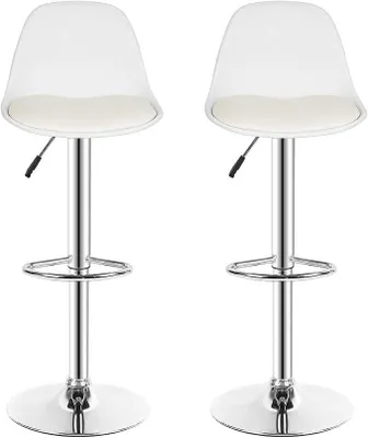 Image de Ensemble de 2 tabourets de bar, réglables en hauteur, pivotants à 360°, revêtus de similicuir à l'extérieur, adaptés pour un comptoir, une cuisine (blanc)