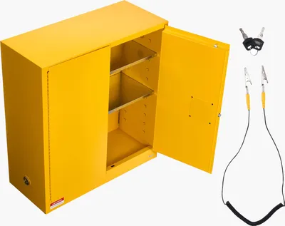 Immagine prodotto di SucceBuy Armadio per estintori per materiali infiammabili (110 L) con ripiano regolabile, in acciaio laminato a freddo e zincato, armadio protettivo giallo per materiali pericolosi