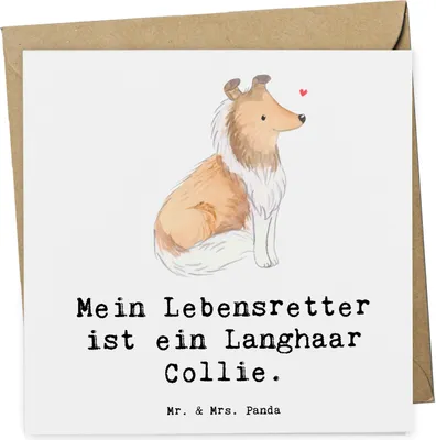 Produktbild von Mr. & Mrs. Panda Grußkarte Langhaar Collie Lebensretter - Weiß - Geschenk, doppelkarte, Klappkarte, faltkarte, anlasskarte, Britischer Hütehund, Glückwunschkarte