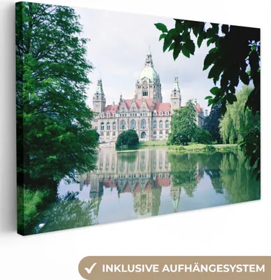 Zdjęcie produktu dla OneMillionCanvasses® - Obraz na płótnie - 140x90 cm, Ratusz w Hanowerze, dekoracja ścienna - zdjęcie na płótnie - obraz na drewnianej ramie
