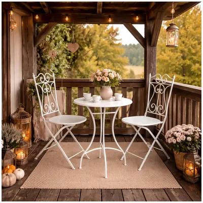 Produktbild von Bistro Sitzgruppe Metall Creme Tisch mit 2 Stühlen Balkon Set Gartenmöbel
