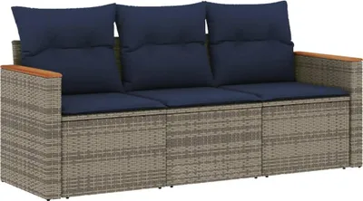 Produktbild von vidaXL 3-teiliges Gartensofa-Set mit Kissen, grau, Polyrattan