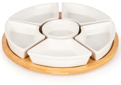 Produktbild von Drehbares Serviertablett 30 cm – Bambus Snackteller mit 6 Schalen, Rund, für Snacks und Tapas