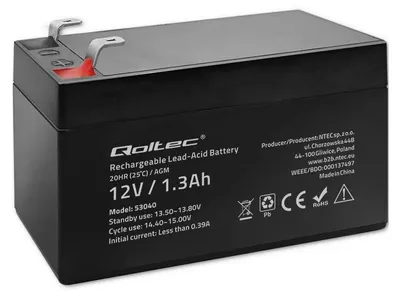 Zdjęcie produktu dla Qoltec 53040, Ołowiany (VRLA), 12 V, Czarny, 1,3 Ah, 10 lat(a), 19,5 A