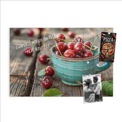 Produktbild von Magnettafel 90x60cm Pinnwand Whiteboard beschreibbar - Tasse mit Kirschen