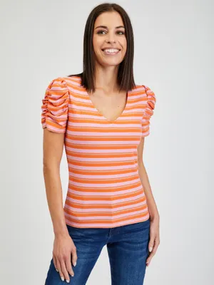 Produktbild von Orsay Rosa-Orange gestreiftes Damen-T-Shirt 173012242000__M
