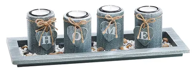 Produktbild von Kobolo Teelichthalter HOME für 4 Teelichter in modernem Grau - Kerzenhalter Dekoration Candle Holder Kerzen Kerzenständer Tischdekoration Wohnzimmer