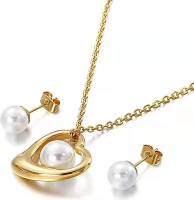 Produktbild von Elegantes Abril Set - Halskette und Ohrringe in Gold KP15140