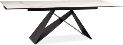 Produktbild von Casa Padrino Designer Esstisch Weiß / Matt Schwarz 160-240 x 90 x H. 76 cm - Ausziehbarer Esszimmertisch mit Tischplatte in Marmoroptik - Esszimmer Möbel