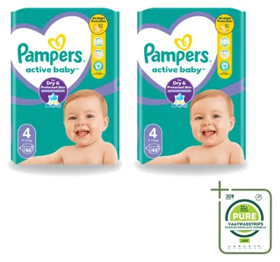 Imagen del producto de 2 pañales Pampers Active Baby, talla 4, para bebés de 9 a 14 kg - Paquete grande - 2 unidades