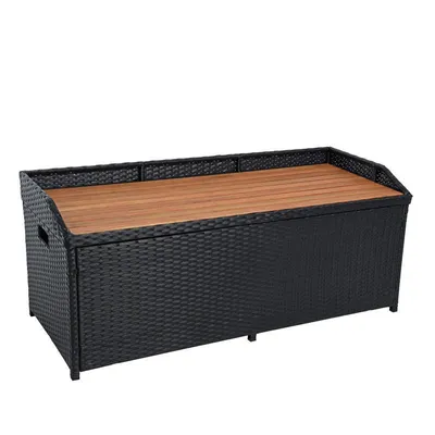 Produktbild von ESTEXO, Gartenbank, Polyrattan, Schwarz, Auflagenbox, ca. 120 x 50 x 50 cm (BxTxH), 250 kg Belastbarkeit, 160 N Gasdruckfeder