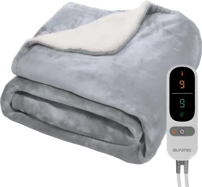 Produktbild von Auronic Elektrische Heizdecke - 180 x 130 cm - 1 Person Wärmedecke - 9 Wärmestufen - Kuscheldecke - Sherpa Fleece - Grau
