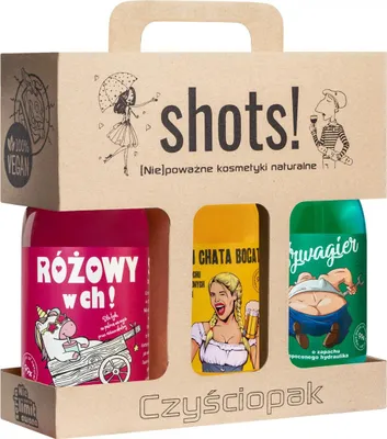 Obrázek produktu pro Výstřely! Cleaner set Pink in Ch! sprchový gel 500ml + What's Rich sprchový gel 500ml + Sprchový gel pro švagra 500ml