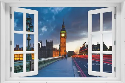 Produktbild von Wallario Wandbild mit Fenster-Illusion: London- Big Ben bei Nacht, Größe: 61 x 91,5 cm, Poster mit rahmenlosen Bildhalter
