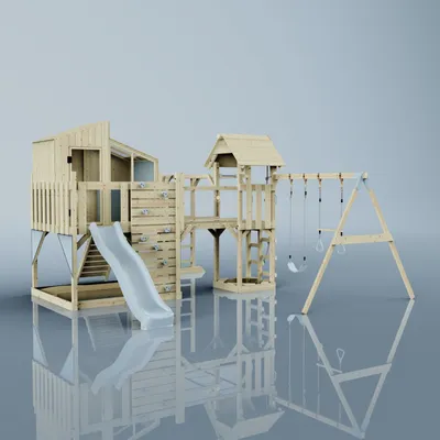 Produktbild von OutdoorToys Spielturm Emma aus Holz in Blau Trapezschaukel