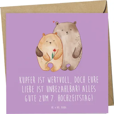 Produktbild von Mr. & Mrs. Panda Deluxe Karte 7. Hochzeitstag Kupferhochzeit - Lavendeltraum - Geschenk, handgefertigte Geschenke, anlasskarte, Grußkarte, romantische, faltkarte, Heirat