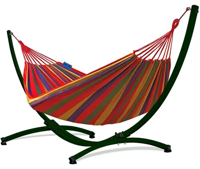 Produktbild von Potenza Outdoor Hängematte mit Gestell für 2 Personen I Baumwolle Doppelhängematte XXL 220x160, 200kg I Grün Hängemattengestell 220kg, wetterfest