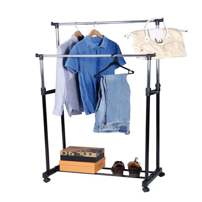 Image de XXL Portemanteau mobile avec rangement pour chaussures et 2 barres 86x42x170cm
