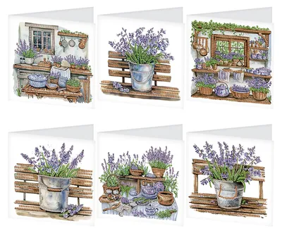 Diamond Painting Karten Set, 6 lila Blumen, mit Umschlägen