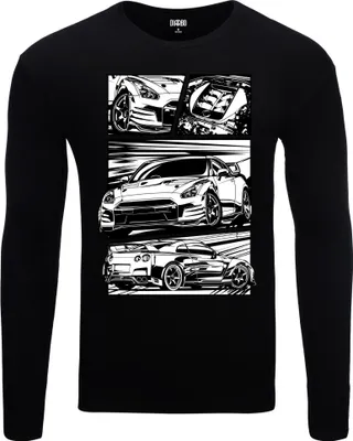 Obrázek produktu pro Pánské teplé tričko s dlouhým rukávem a potiskem Nissan GT-R Comic Black Velikost XXL