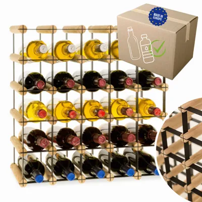 Produktbild von MODO24 Weinregal, 25 Flaschen, Flaschenhalter, Weinständer, Erweiterbar, Holz Metall, Industrial Loft, Küche, 52,5x52,5x25 cm, Natur, RW8