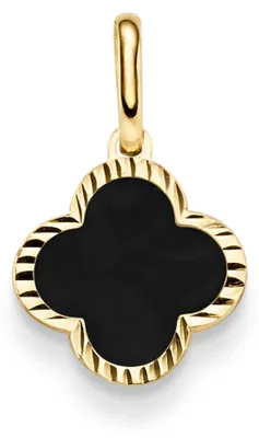 Produktbild von Anhänger aus 585 Gelbgold mit Blume Kleeblatt aus Onyx schwarz klein 12,5x20,5mm