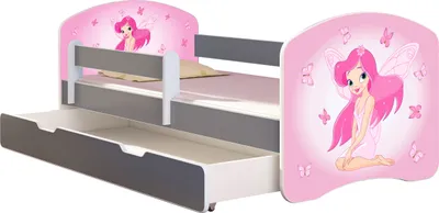 Produktbild von ACMA Jugendbett Kinderbett Junior-Bett Komplett-Set mit Matratze Lattenrost und Rausfallschutz Grau 07 Rosa Fee 180x80 + Bettkasten