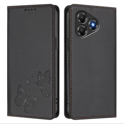 Produktbild von Lederhülle für ZTE Blade A36, Schmetterling Prägung Leder Brieftasche Schutzhülle mit Ständer Schwarz