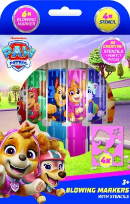 Produktbild von 6 Stück Blastafellstifte mit Schablonen für Mädchen „Paw Patrol“ in einer Schachtel (12 x 19 cm)